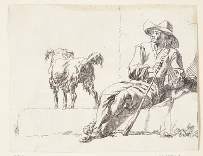 En hyrde med sin hund Titelblad til Geder by Nicolaes Pietersz. Berchem — digital art print download