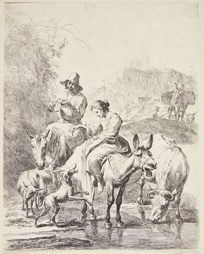 Hyrdinde på et æsel by Николаес Питерсз. Берхем, 1655 — digital art print download