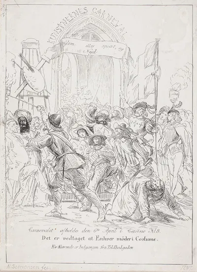Indbydelse Kunstnernes Karneval by Нильс Симонсен, 1847 — digital art print download