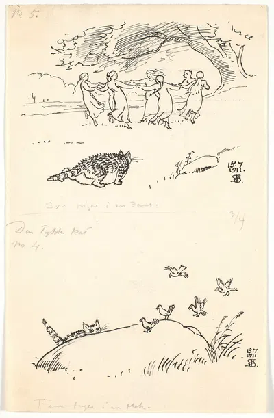 To udkast til Den tykke kat by Нильс Сковгорд, 1911 — digital art print download