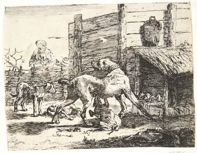En tæve med hvalpe by Paulus van Hillegaert II, 1654 — digital art print download