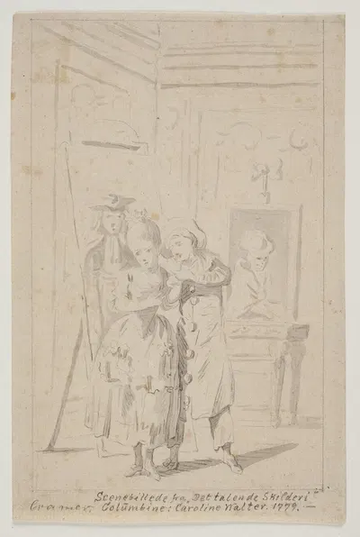 Pierrot og Colombine i Det talende Skilderie by Peter Cramer, 1779 — digital art print download