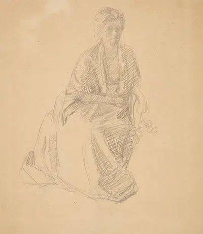 Kunstnerens hustru Fru Elise P H siddende Studie til maleriet- Faaborgmuseets Indvielse 1910-11 by Peter Hansen — digital…