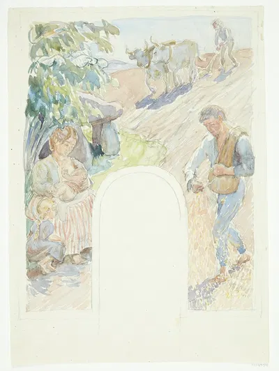 Landbruget Udkast til påtænkt freske i Faaborg by Peter Hansen — digital art print download