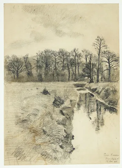 Landskab med en å by Peter Hansen, 1884 — digital art print download