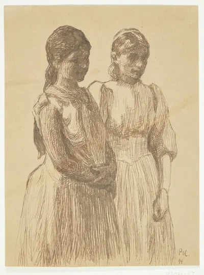 To unge piger Studie til maleriet Bal i en provinsby Gøteborg kunstmuseum by Peter Hansen, 1894 — digital art print download