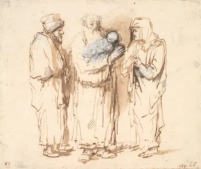 Joakim med det lille Kristusbarn, Anna og en tredje figur by Филипс Конинк, 1671 — digital art print download