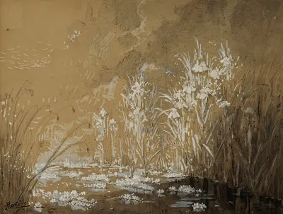 Étang fleuri, étude pour 'L'Étang aux nénuphars et libellules' by Pierre-Eugène Montézin — digital art print download