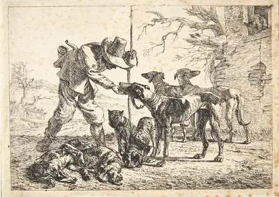 Jæger med syv hunde by Питер ван Лаер, 1638 — digital art print download