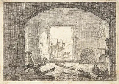 To muldyr i indgangen til en stald by Питер ван Лаер, 1638 — digital art print download