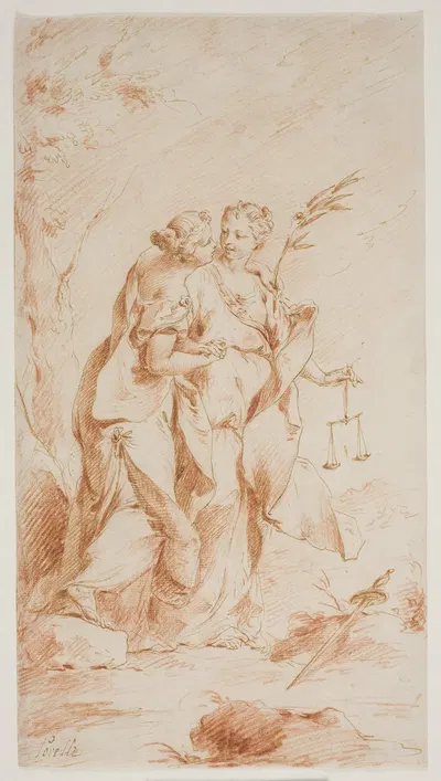 Freden og Retfærdigheden omfavner hinanden by Pietro Antonio Novelli — digital art print download
