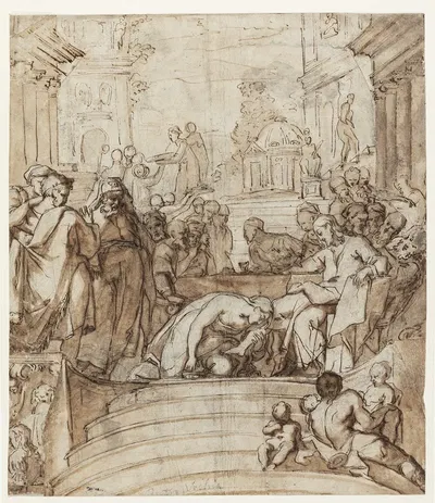 Gæstebuddet i Betania Maria salver Jesu fødder og tørrer dem i sit hår Johs12,3 by Pietro della Vecchia — digital art print…