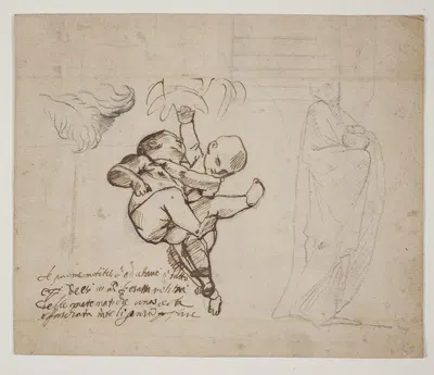 Studie til to legende putti, blade og en draperet figur med en urne by Пьетро Теста — digital art print download
