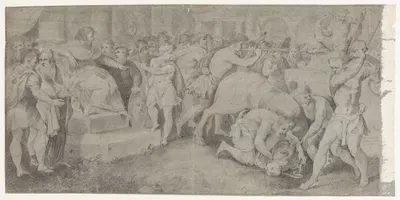 En hvid tyr ofres foran en hersker by Raphael — digital art print download