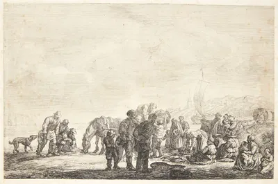 Fiskere på stranden by Simon de Vlieger — digital art print download