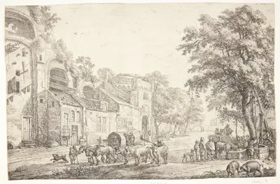 Indfaldsvej i en landsby by Simon de Vlieger — digital art print download