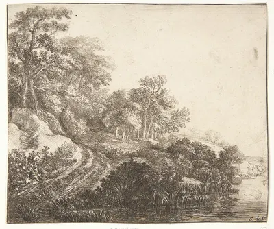 Sti, der fører op ad en skovklædt bakke by Simon de Vlieger — digital art print download