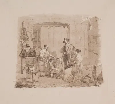 Scene foran en romersk hattemagerbutik by Sophus Schack, 1841 — digital art print download