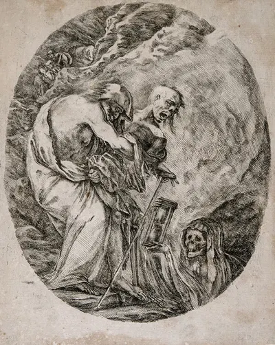 Death Carrying an Old Man into a Grave by Stefano Della Bella, 1645-1651 — digital art print download