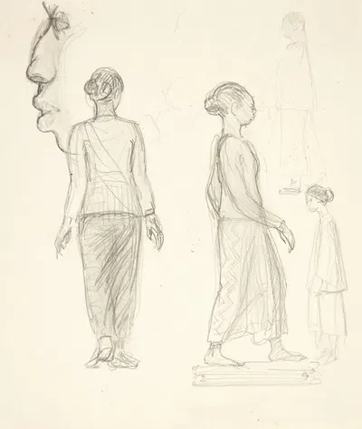 Studieblad med javanske kvinder, fotv profilhoved by Svend Rathsack, 1921 — digital art print download