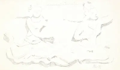 Svævende kvinder Studieblad efter relieffer i Borobudur, Java by Svend Rathsack, 1921 — digital art print download