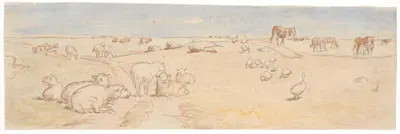 Får og gæs på Saltholm udkast til dekoration af punchebolle by Теодор Филипсен, 1893 — digital art print download
