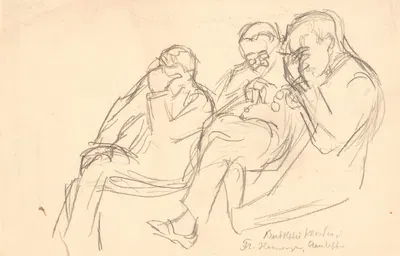 Figurskitse Tre siddende mænd- Fr Henningsen, Aarsleff og P Johansen by Viggo Johansen — digital art print download