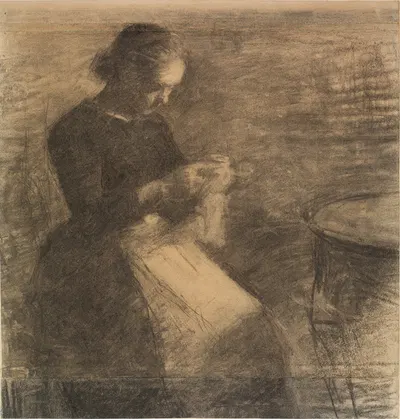 Portræt af Ida Hammershøi med håndarbejde by Vilhelm Hammershøi, 1891 — digital art print download