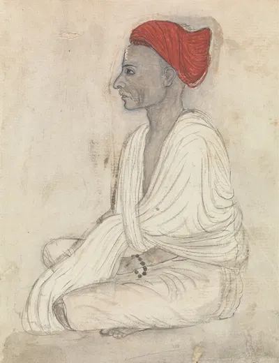 Man in a Red Turban Sitting Crosslegged by Гангарама Чинтаман Тамбат — digital art print download