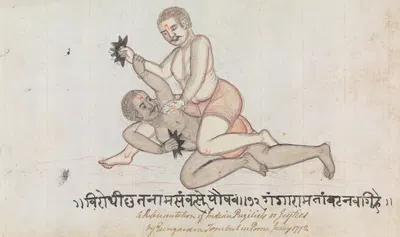 Two Jeyties Wrestling by Гангарама Чинтаман Тамбат, 1792 — digital art print download