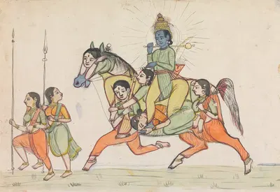 Vishnu Riding a Horse Composed of Women by Гангарама Чинтаман Тамбат — digital art print download