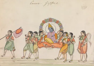 Vishnu Riding a Palanquin Composed of Female Attendants by Гангарама Чинтаман Тамбат — digital art print download