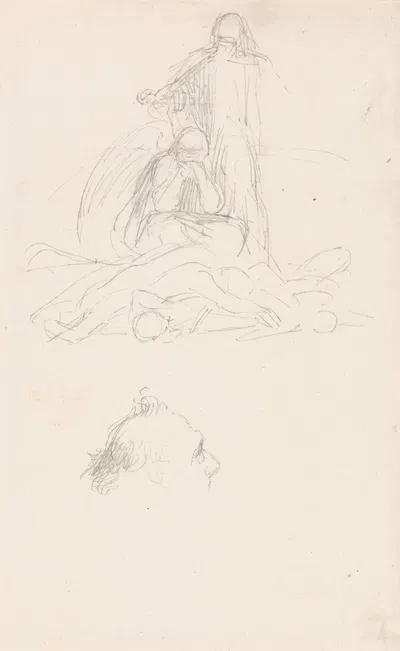 Studies of Death and the Resurrection, and a Head of a Man by Джордж Фредерик Уоттс — digital art print download