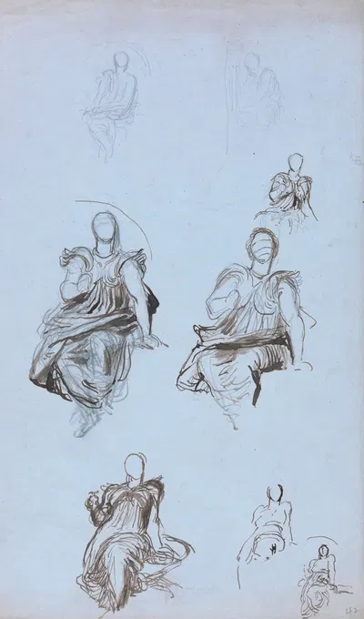 Studies of a Seated Draped Figure with a Book by Джордж Фредерик Уоттс — digital art print download