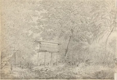 A Toopapaoo of a Chief, with a Priest Making his Offering to the Morai, in Huoheine by Джон Уэббер, 1789 — digital art…