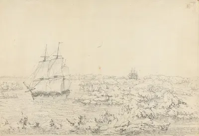 The Resolution Beating through the Ice, with the Discovery in the most eminent Danger in the Distance by Джон Уэббер, 1792…