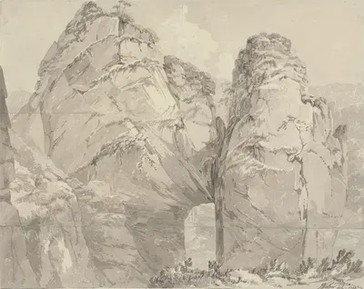 View from Renard's Hole, Dovedale, Derbyshire by Джон Уэббер, 1789 — digital art print download