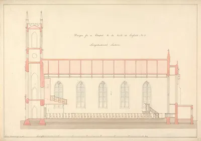 Design for a Chapel at Enfield; Longitudinal Section. by Lewis Vulliamy — digital art print download