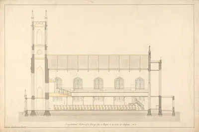 Design for a Chapel at Enfield; Longitudinal Section by Lewis Vulliamy — digital art print download