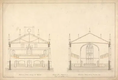Design for a Chapel at Enfield; Transverse Sections of the East and West End by Lewis Vulliamy — digital art print download