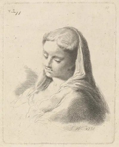 Head of a Young Woman by Thomas Worlidge, 1751 — digital art print download