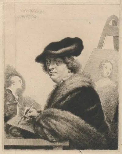 Self-portrait in Soft Cap, as an Etcher by Thomas Worlidge, 1754 — digital art print download