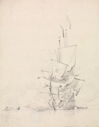 Sketch of a Man-O-War firing Guns by Виллем ван де Вельде Старший — digital art print download