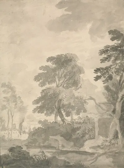Landscape, Trees and a Distant View of Rome by Уильям Тавернер — digital art print download