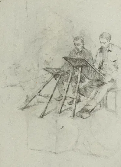 Dve mužské postavy s kresliacimi doskami by Ákos Aranyossy, 1888–1893 — digital art print download