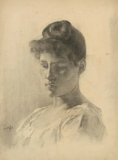 Podobizeň ženy so schýlenou hlavou by Ákos Aranyossy, 1888 — digital art print download