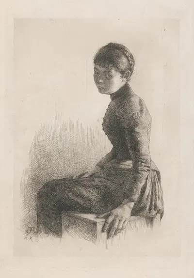 Sediaca mladá žena by Ákos Aranyossy, 1892 — digital art print download