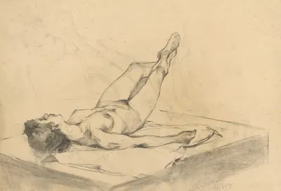 Štúdia aktu ležiacej ženy by Ákos Aranyossy, 1888–1893 — digital art print download