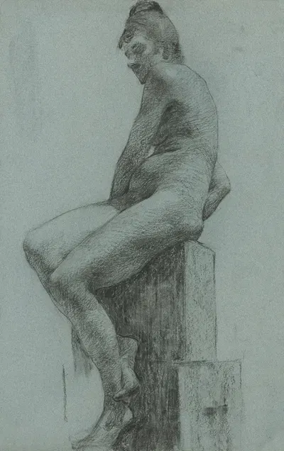 Štúdia aktu sediacej ženy by Ákos Aranyossy, 1890–1895 — digital art print download
