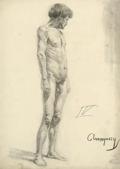 Štúdia aktu stojaceho muža by Ákos Aranyossy, 1888–1893 — digital art print download